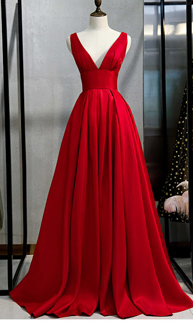 red prom dresses V-neck