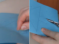 Dos fotografías. En la primera se muestra cómo hacer el agujero para después introducir las tijeras. En la segunda, se ve cómo se recorta el dibujo