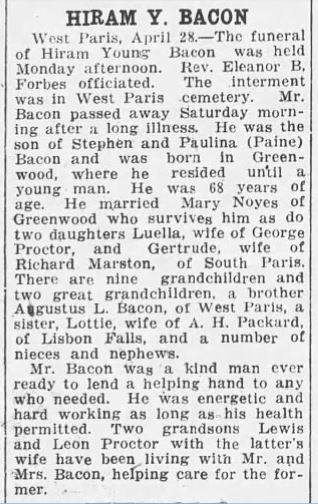 Another Obituary Of Hiram Bacon