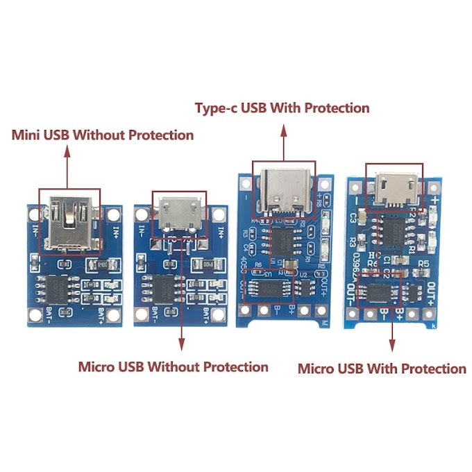 Mô Đun Sạc Pin Lithium Cổng Type-c/Micro/Mini USB 5V 1A 18650 TP4056 Với Chức Năng Bảo Vệ Kép 1A Li-ion