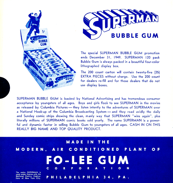 1948 Fo-Lee Gum Corp : Superman Bubble Gum Dealer Sheet