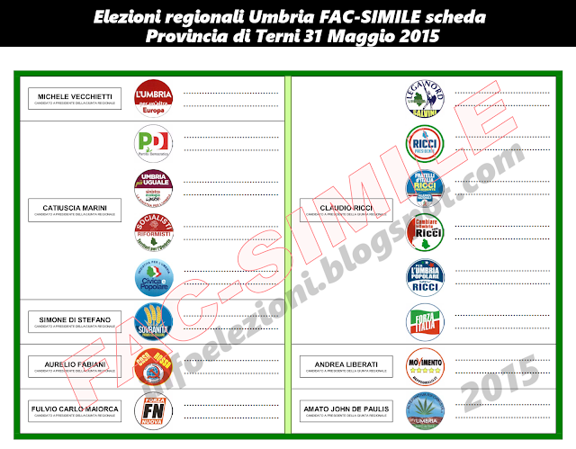 Fac simile scheda elezioni regionali 2015 Umbria