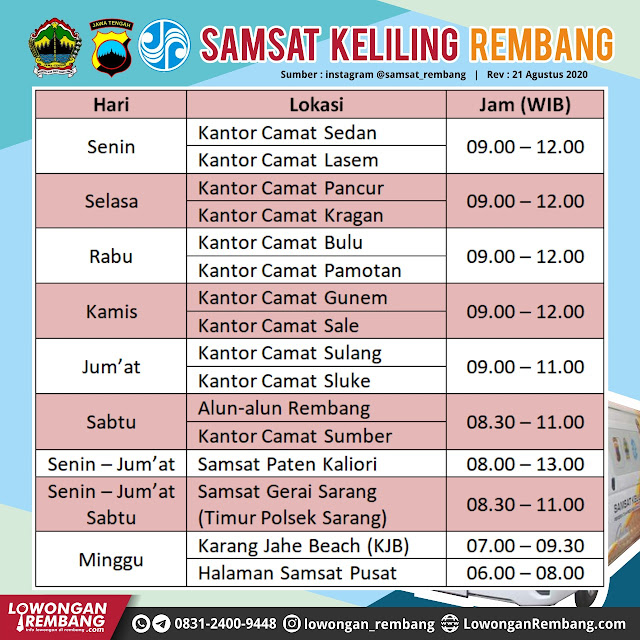 Jadwal Samsat Keliling, Samsat Paten, Samsat Gerai, Samsat Pusat Kabupaten Rembang