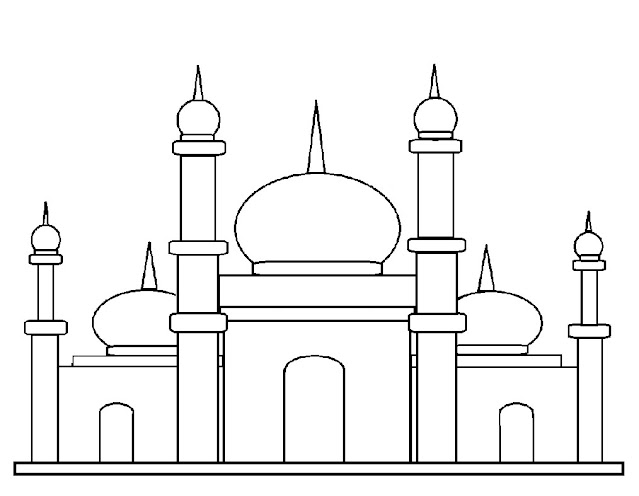 Sketsa gambar masjid hitam putih