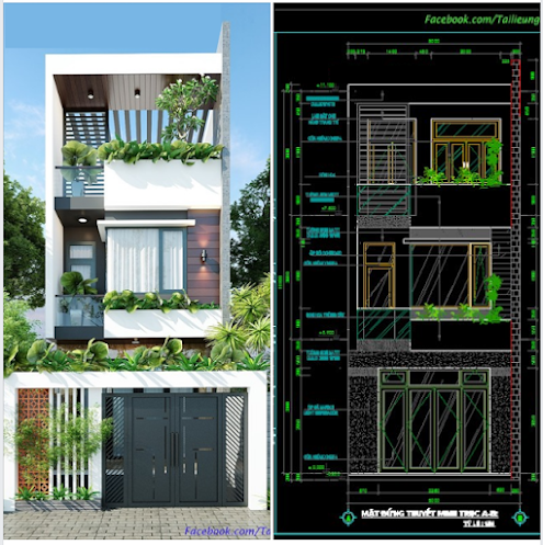 thiết kế mặt đứng nhà phố rộng 5 mét