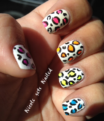 Neon Skittle Leopard on White Nail Art