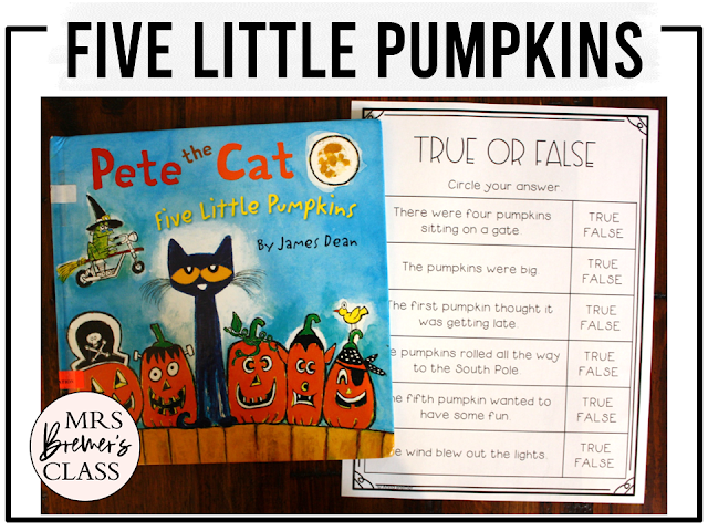 Five Little Pumpkins book activities unit with printables, literacy companion activities, reading worksheets, and a craft for Kindergarten and First Grade