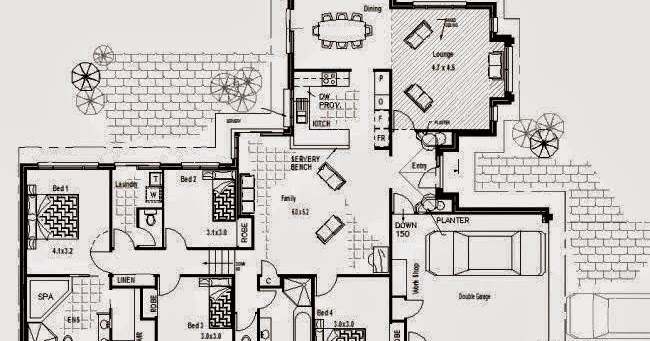 Contoh Gambar Denah Rumah Minimalis 1 Lantai dengan 4 