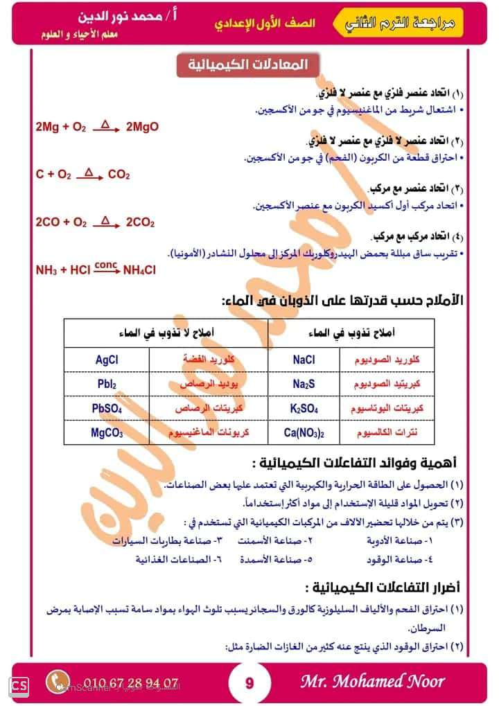 تحميل افضل مراجعة نهائية في العلوم للصف الاول الاعدادي الترم الثاني