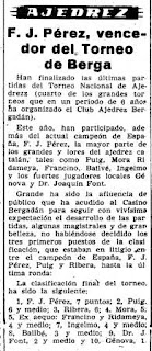 Recorte de prensa del II (IV) Torneo Nacional de Ajedrez Berga 1954