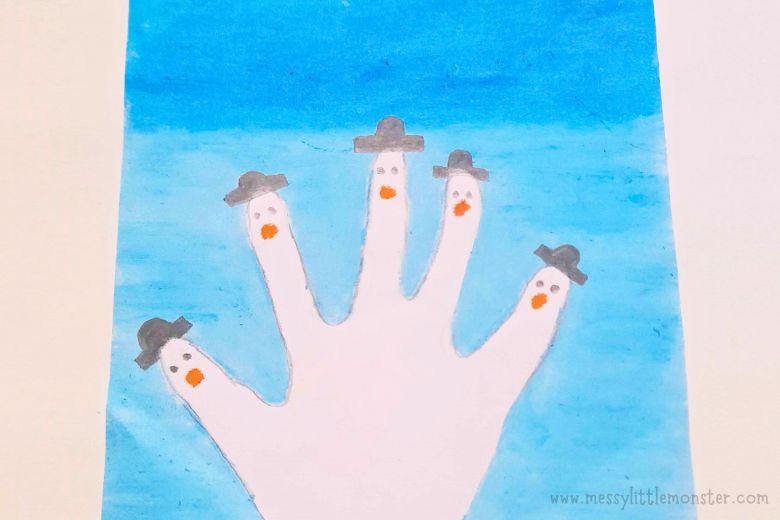 Draw details on snowman handprint craft