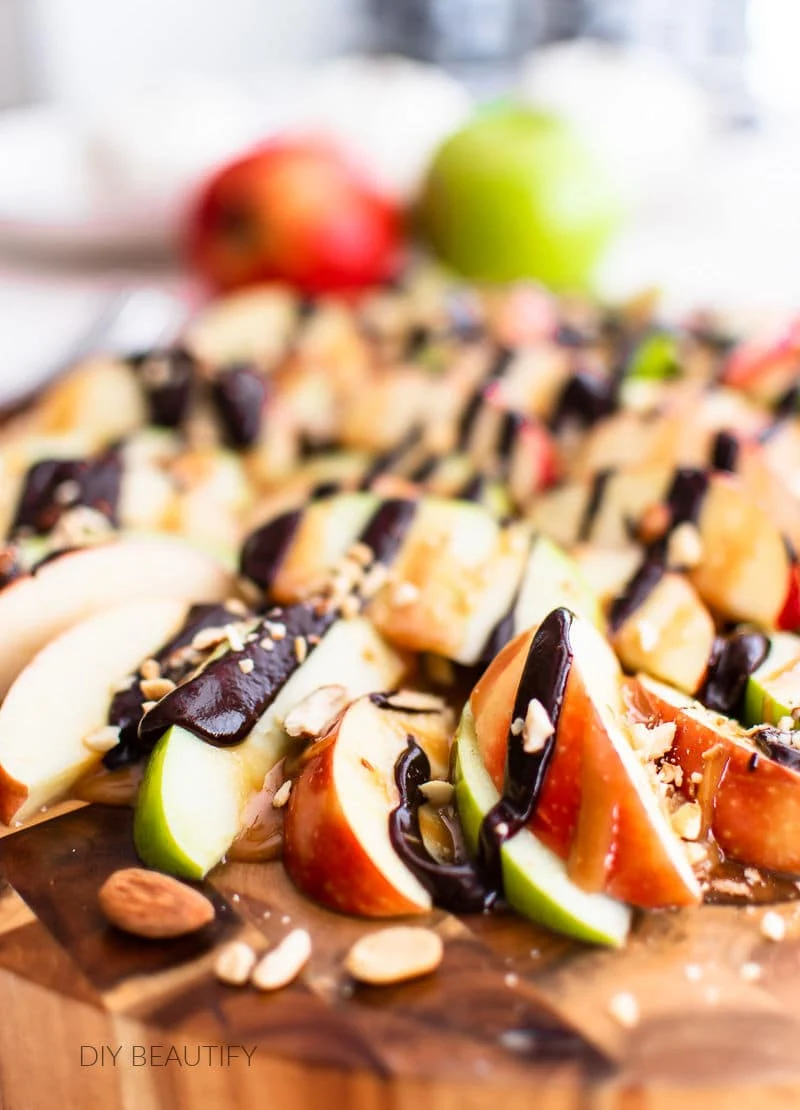 close up of apple nachos