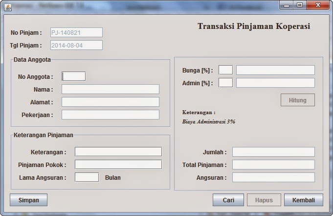 Program Koperasi Simpan Pinjam Java Netbeans  Materi 