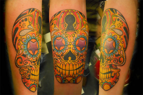 lock key sugar skull tattoo