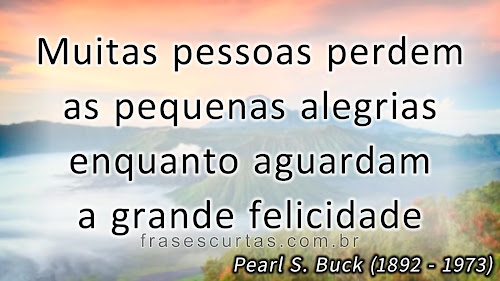 Muitas pessoas perdem as pequenas alegrias enquanto aguardam a grande felicidade - Frases Pearl S. Buck