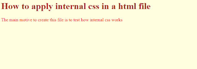 How to apply internal CSS in a html file