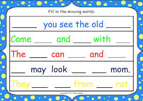 Fill in the missing words - sentence building worksheet