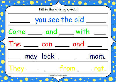 Fill in the missing words - sentence building worksheet