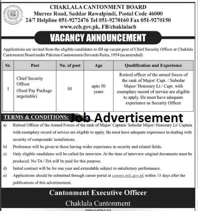 Rawalpindi Jobs at Chaklala Cantonment Board 2024