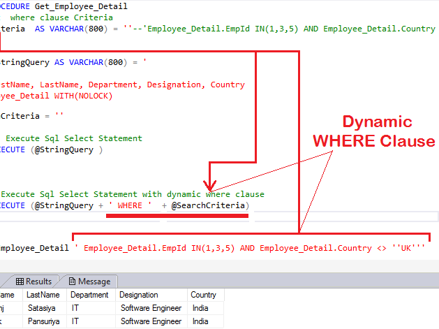 Create and Execute Dynamic Stored Procedure