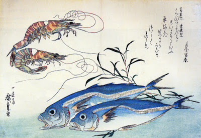 Ukiyo-e. Träsnitt. Kacho-e. Fiskar. Hiroshige.