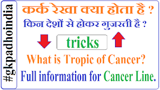 कर्क रेखा क्‍या है (What is Tropic of Cancer) ? कर्क रेखा विश्व के किन देशों से होकर गुजरती है ? कर्क रेखा सम्बन्धी जानकारियां [Cancer Line Information ]