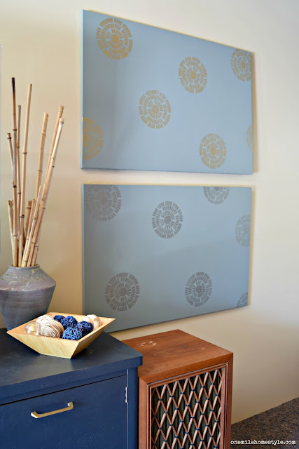 Make your own mixed metallics stenciled wall art to add some fun to your walls - One Mile Home Style