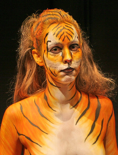 sexy girl body art paint like a tiger's face