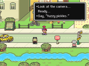Ness explores Twoson, the second town in EarthBound.
