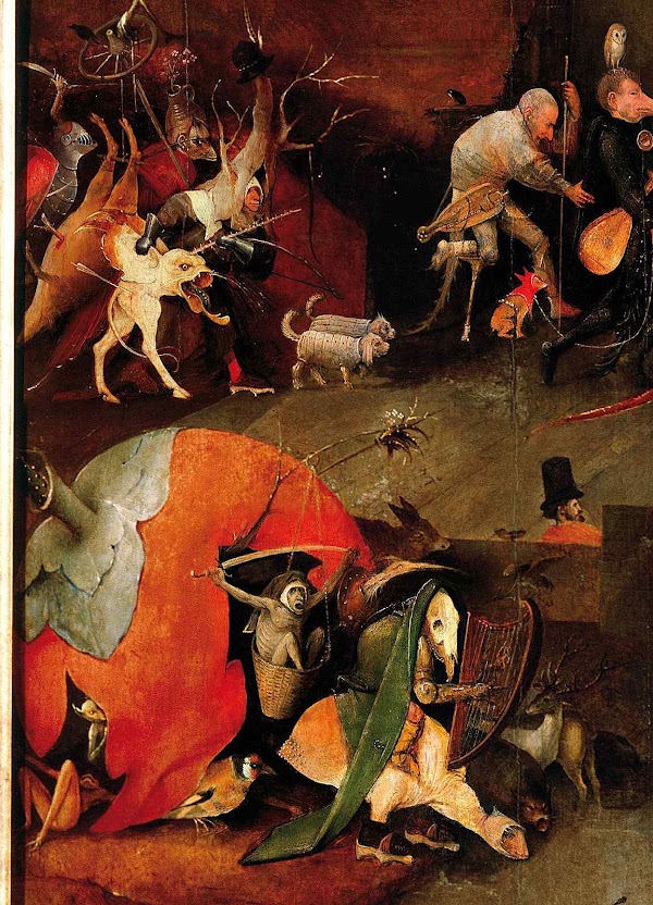Onde não há família direita e catolicismo sério, todo caos é possível. Detalhe de 'A  tentação de Santo Antônio', Hieronymus Bosch  (1450 — 1516)