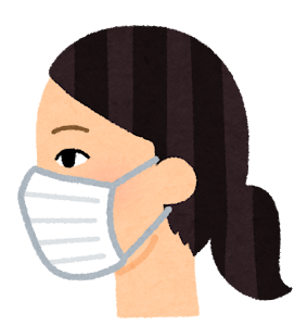 マスクを付けた人の横顔のイラスト（アジア人女性）