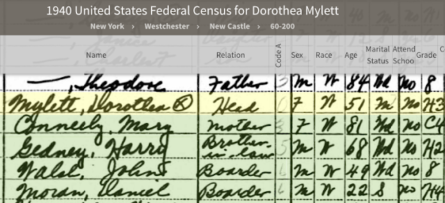 Dorothea S. Mylett, Mary Conneely, Harry Gedney, John Walsh, Daniel Moran on 1940 US Census
