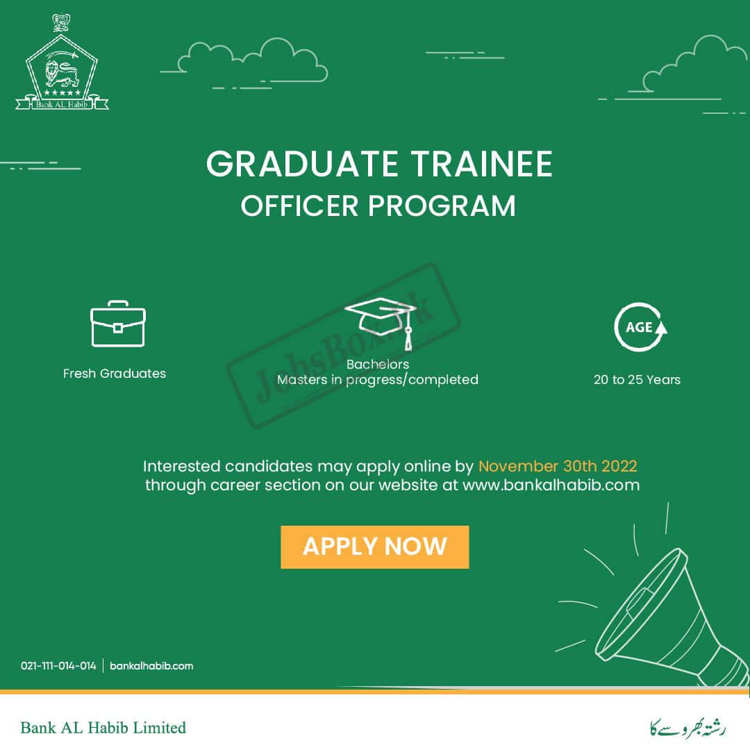 Graduate Trainee Officer Program at Bank Al Habib New Latest Jobs