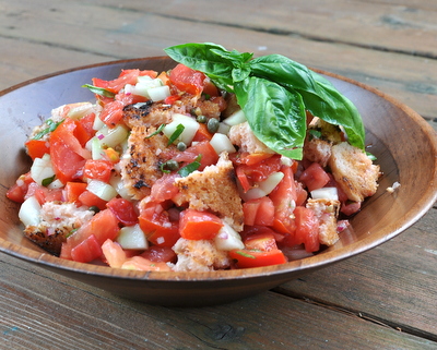 My First Panzanella, another easy summer salad ♥ AVeggieVenture.com. Make It a Meal. Summer Comfort Food. Works for One to Many. No Measuring.