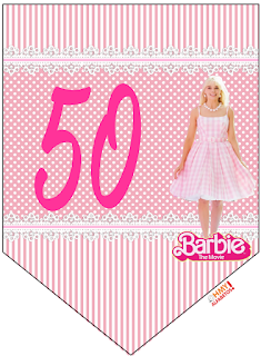 Barbie la Película: Banderines Rosa con Lunares Blancos para Descargar Gratis. Con Números. Barbie the Movie: Pink with Polka Dots Bunting for Free Download. With Numbers.