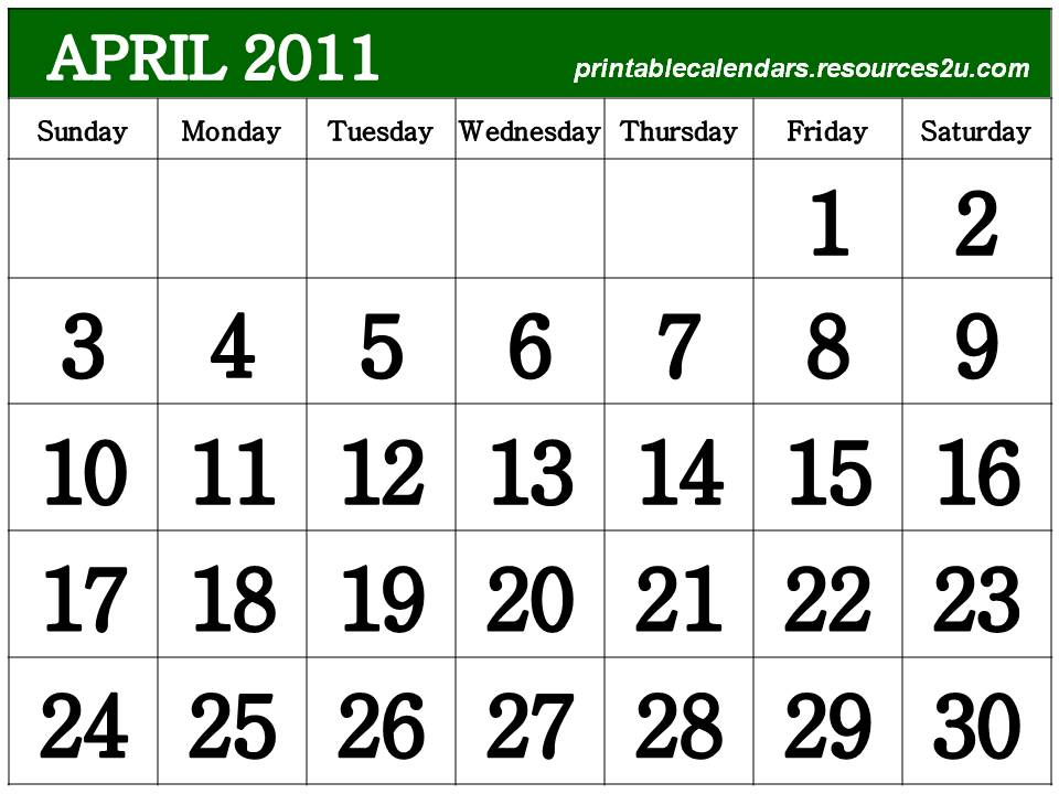 2011 calendar. free april 2011 calendar