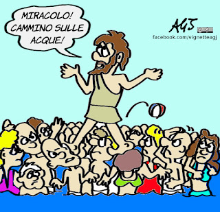 ferragosto, vacanze, mare, umorismo, miracolo, vignetta