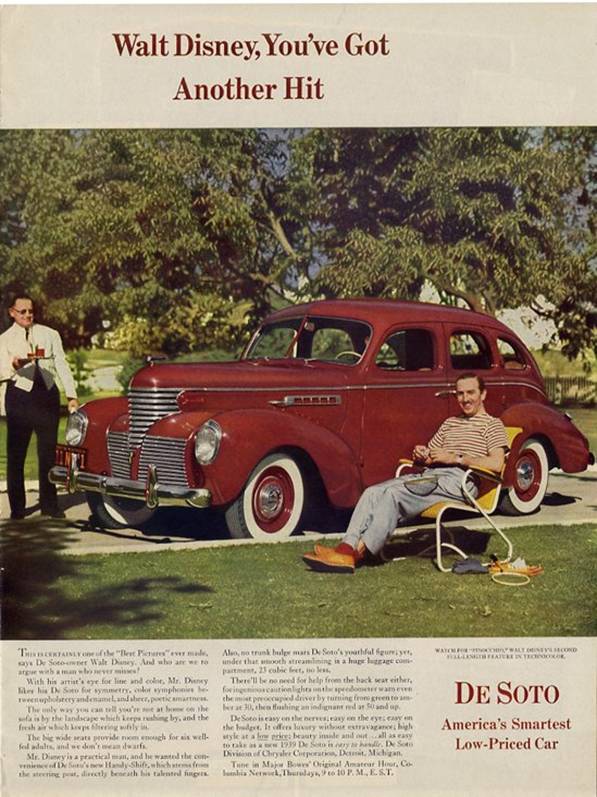 In 1939 DeSoto offered Walt a new car if he would advertise their latest 