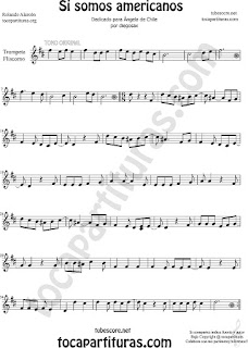  Trompeta y Fliscorno Partitura de Si Somos Americanos Sheet Music for Trumpet and Flugelhorn Music Scores