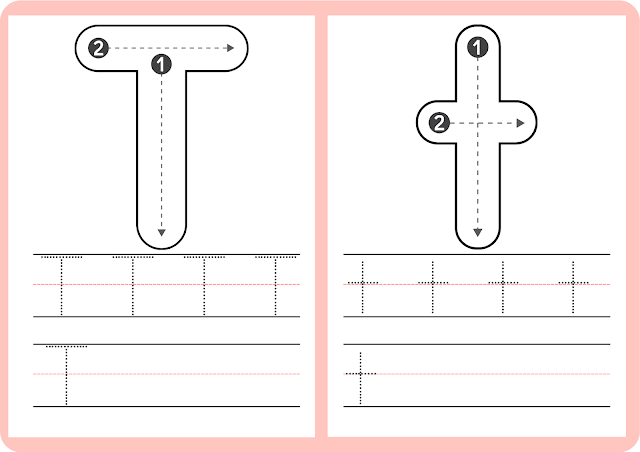 How to write the letter T - Printable A to Z handwriting worksheets