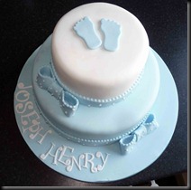 2-tier-Blue-Christening-footprints-Cake