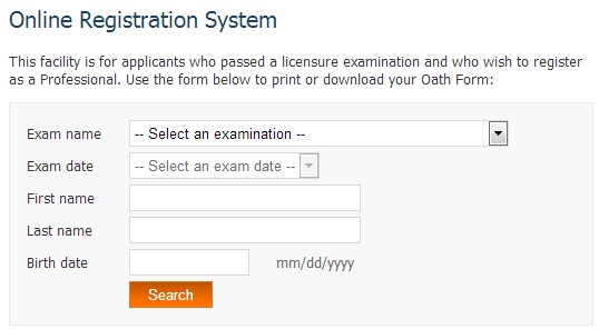 Online oath form for registering to PRC