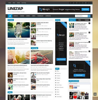 Linezap - free blogger template newspaper style