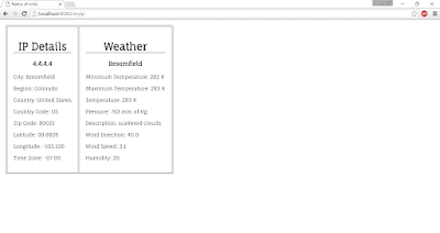 Bottle web app made with python returning ip details and weather details pertaining to ip