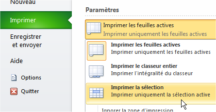 capture d'écran Excel