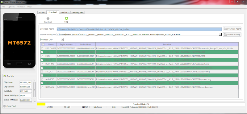 HUAWEI Y600-U20 MT6572 rom flashtool tiếng việt ok 