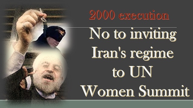 Iran-NCRI-UN-Rouhani's photo hanging a woman