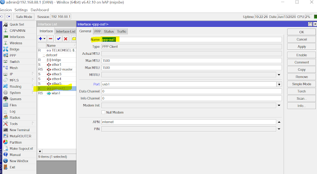 Interface ppp-out modem 4g mikrotik