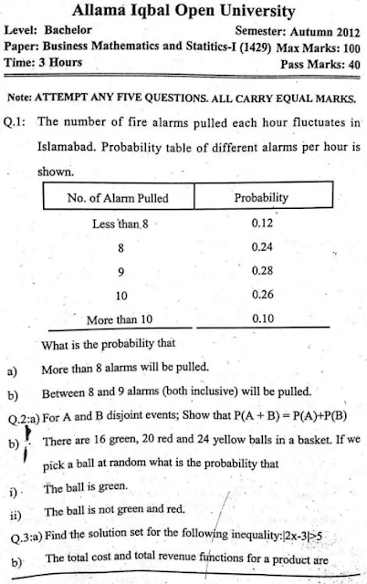 aiou-bcom-code-1429-past-papers-download