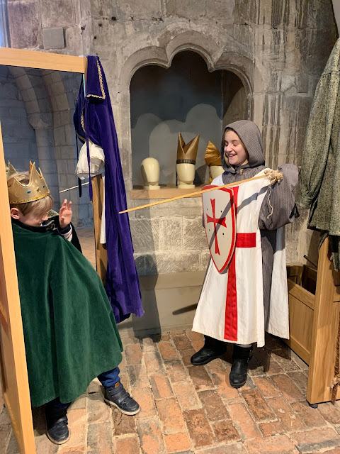 dressing up area in gallery at Gloucester Cathedral